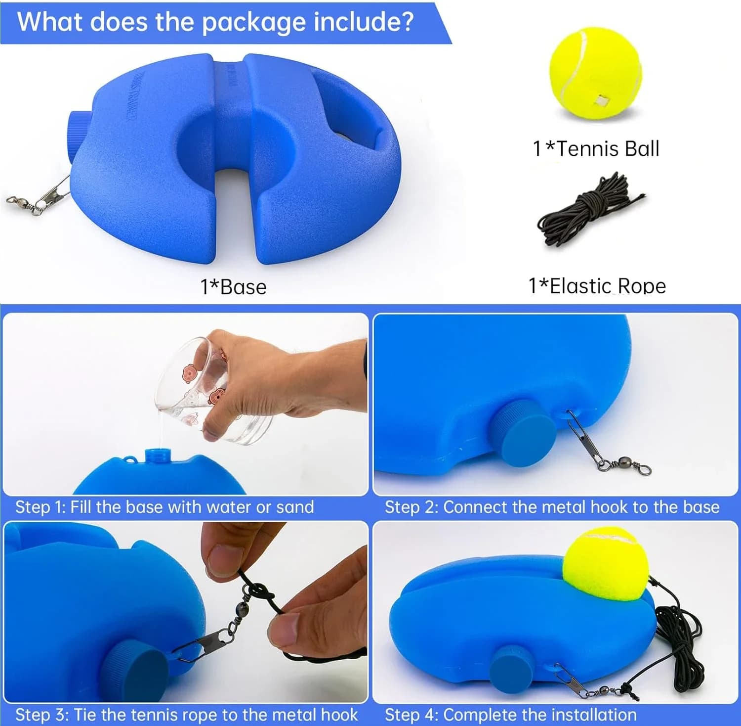Allenatore da Tennis Individuale con Palla Rimbalzante, Strumento per Allenamento Autonomo con Corde, Palline e Base di Supporto