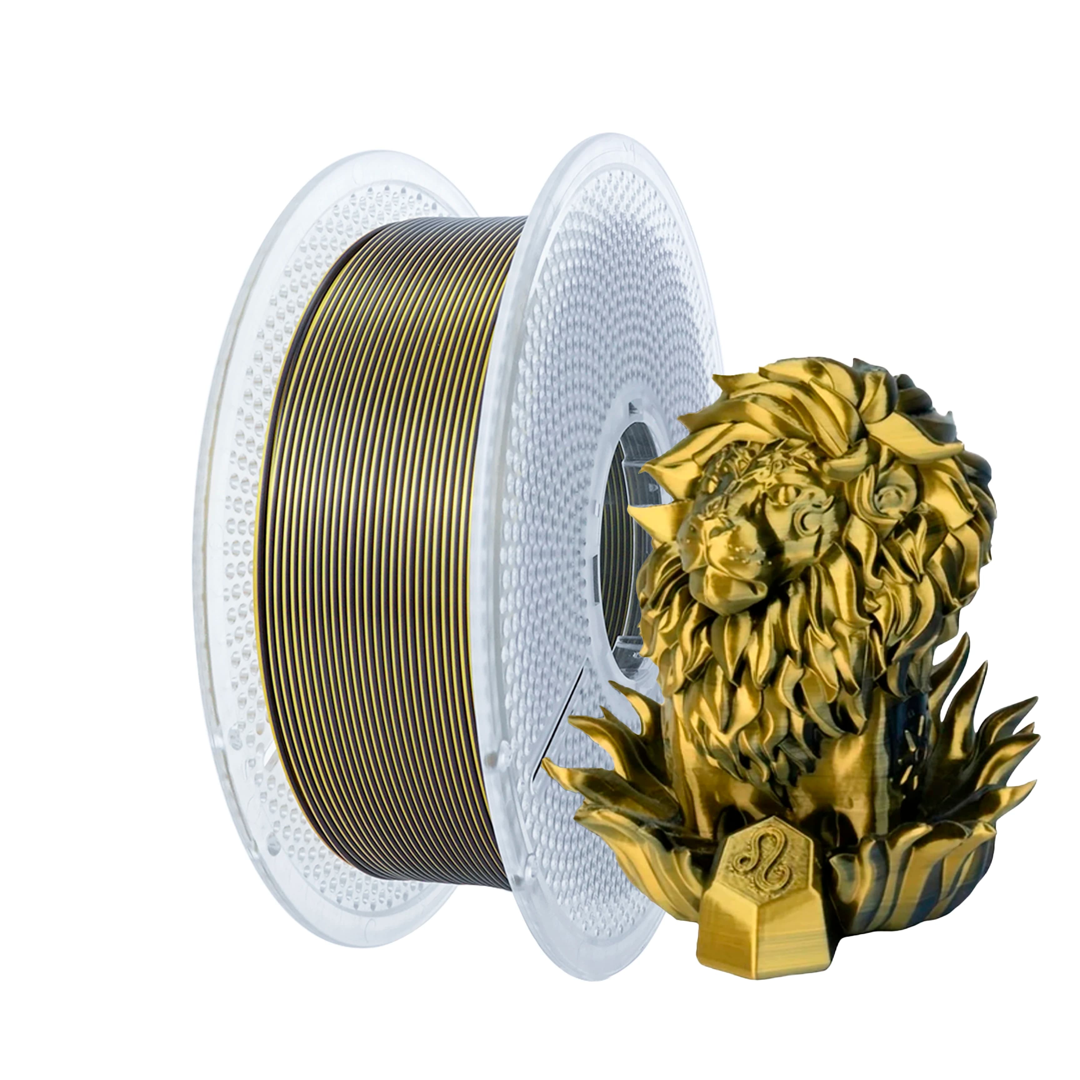 Filament PLA Silk 1KG Black-Gold, Bicolor 2-in-1 1.75mm, Dimensional accuracy +/- 0.02mm, Perfect for 3D FDM printers, 2.2 lbs