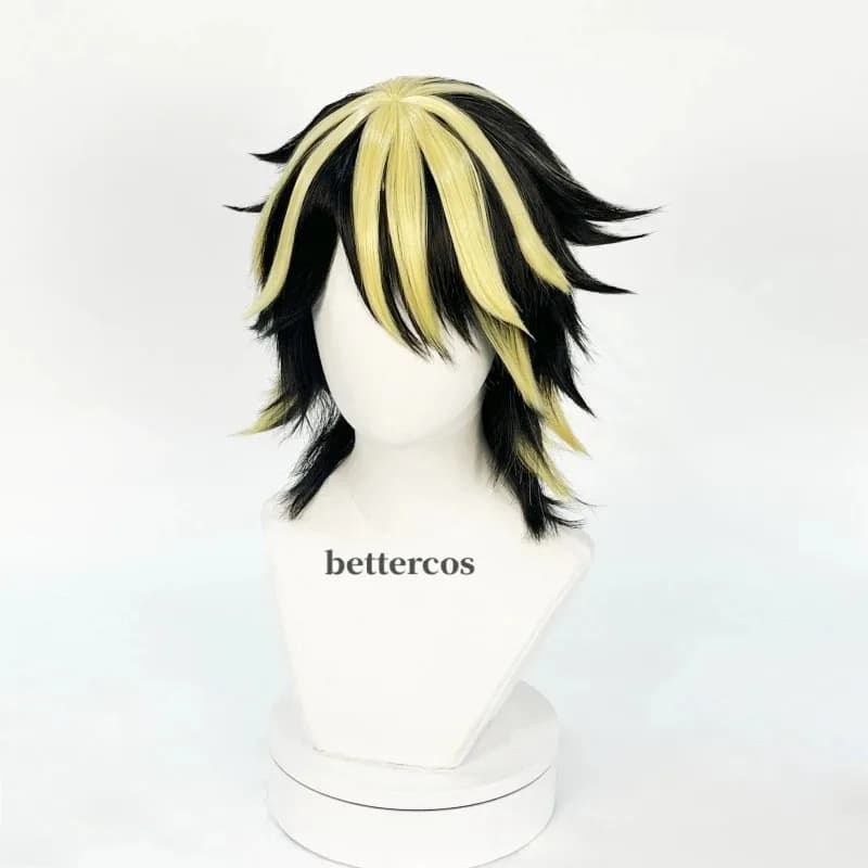 Parrucca cosplay CyHanemiya Kazutora Anime Tokio Manji Gang Parrucche corte per capelli neri dorati + orecchini + adesivo per tatuaggi