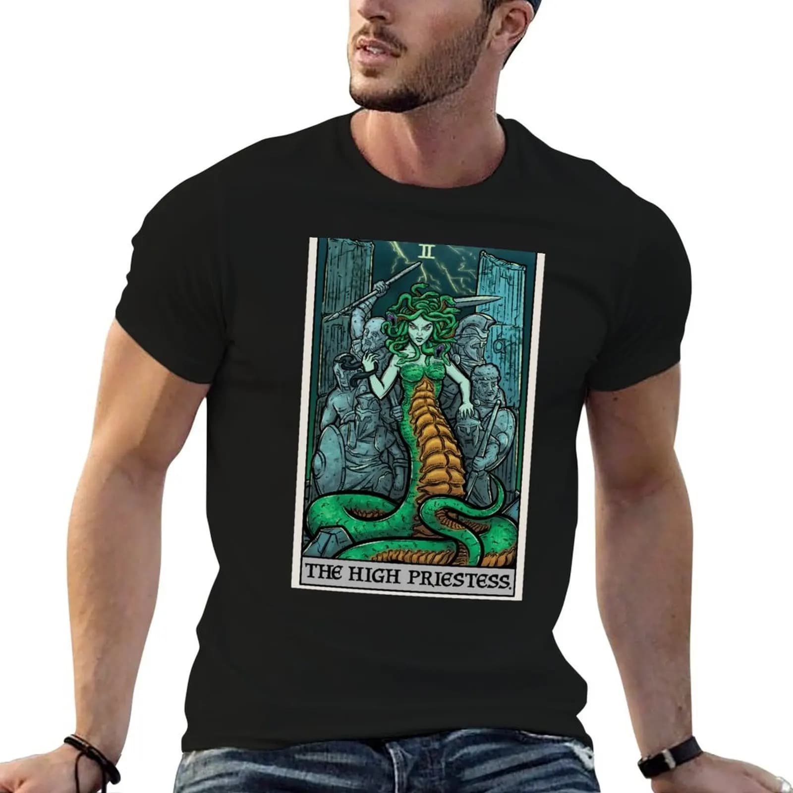 The High Priestess Tarot Card Medusa Greek Mythology Gorgon Horror T-Shirt Short sleeve tee affliction shirts mens t shirt