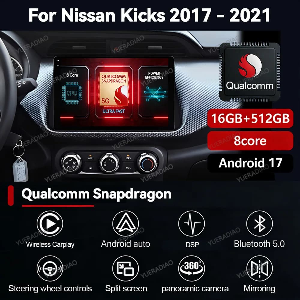 Autoradio Android 17 per Nissan Kicks Micra P15 2017-2021, Lettore Multimediale Stereo Video 4G WIFI 2DIN QLED GPS NAVI Qualcomm