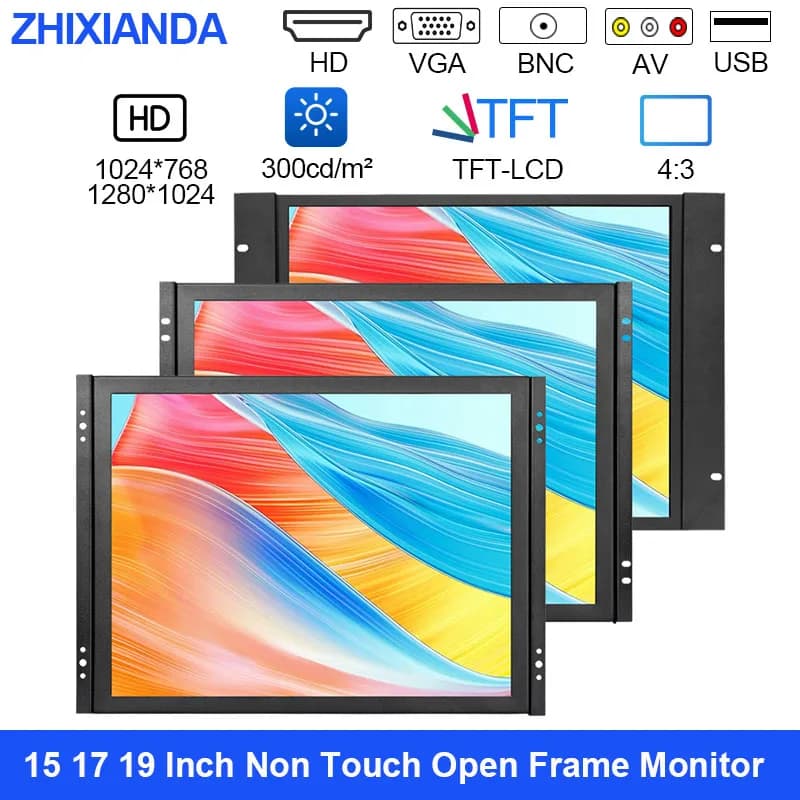 15 17 Schermo quadrato da 19 pollici Rapporto 4:3 Monitor a telaio aperto senza touch screen Display LCD industriale con AV BNC VGA HDMI USB