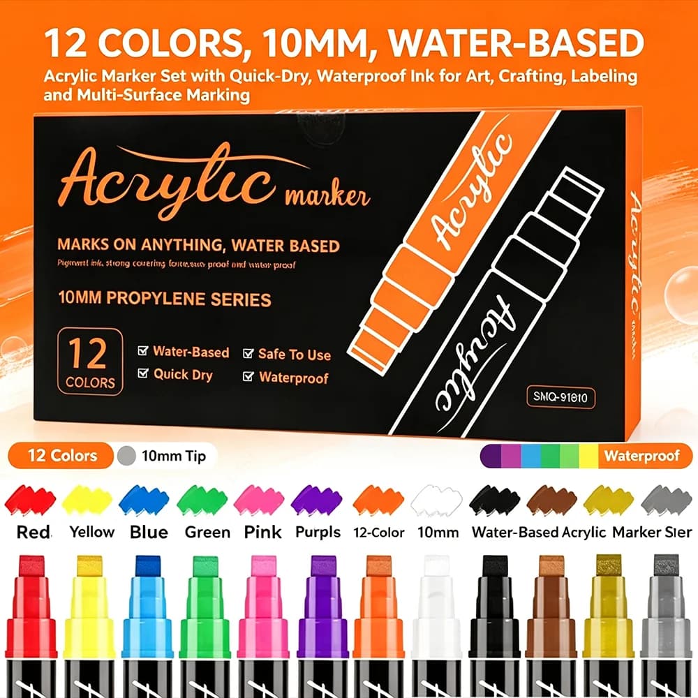 10/12Pcs Jumbo Acrylic Paint Markers 10/15mm Extra Broad Tip Waterproof Pens for Graffiti Poster Rock Painting DIY Art Craft