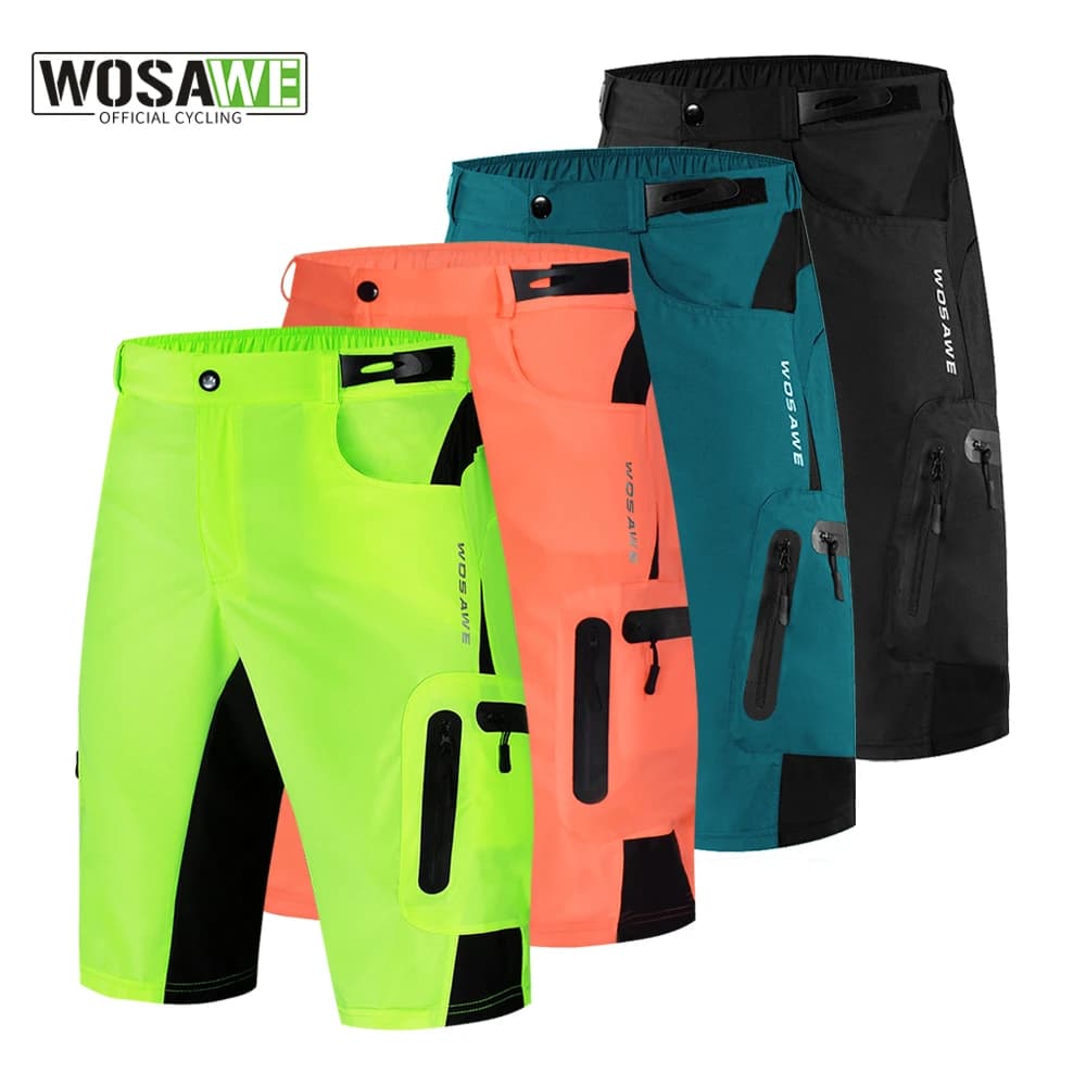 WOSAWE wide cycling shorts padded by men Reflective riding pants for mountain bike MTB water resistant wide shorts