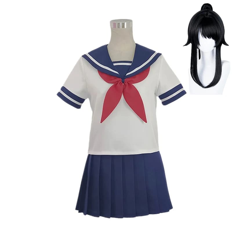 Costume Cosplay Yandere Ayano Aishi, Abiti da Marinaio, Uniformi Scolastiche JK, Parrucche Nere con Coda di Cavallo, Outfit per Feste di Halloween e Giochi di Ruolo