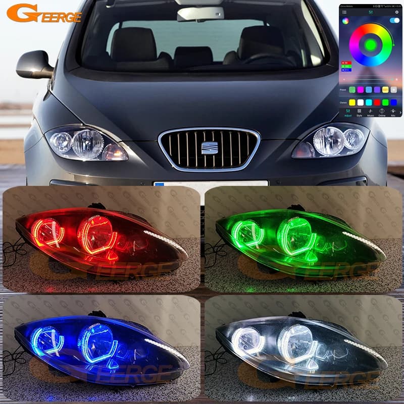 Per SEAT Leon Altea Toledo Luce diurna Bluetooth APP Crystal DTM M4 Style Multi Color RGB LED Angel Eyes Kit Halo Anelli