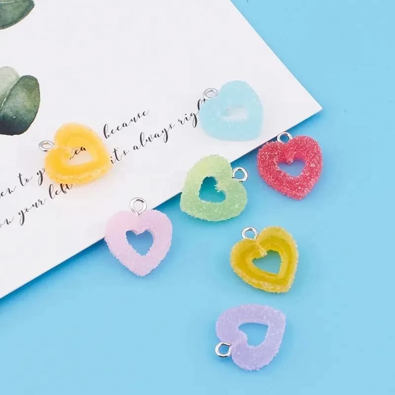 10Pcs Mini Kawaii Color Love Heart Candy Flatback Resin Charms Sweet Pendants DIY Jewelry Supplies For Earrings Key Chains