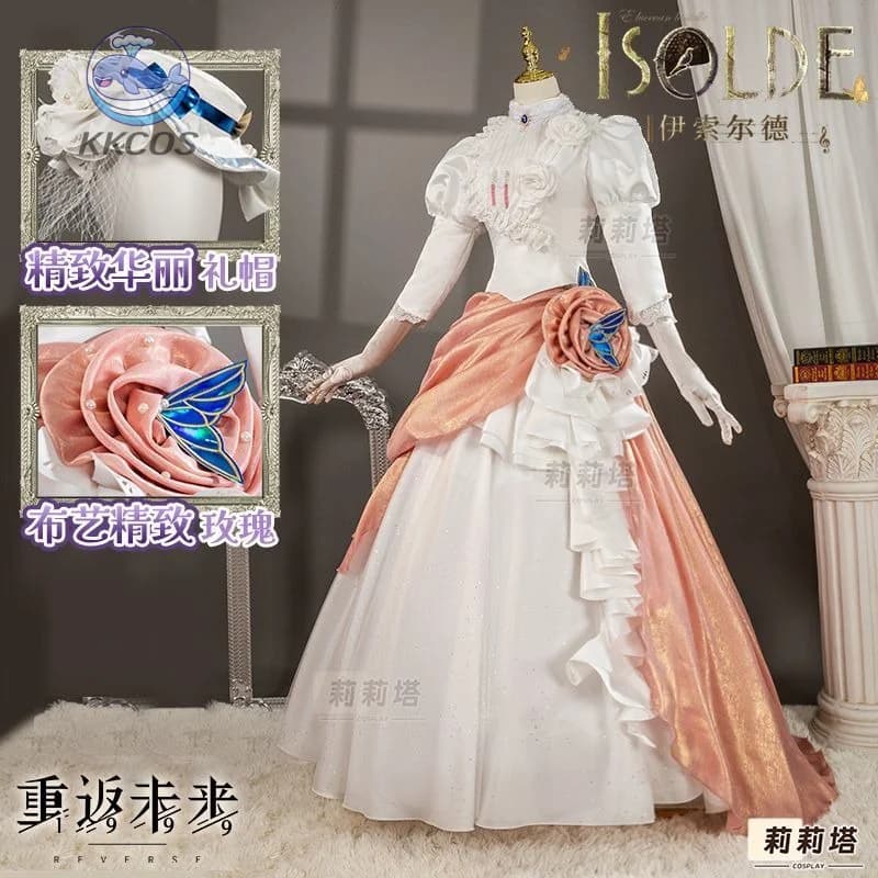KKGame Reverse 1999 Isolde Costume Cosplay Hat Necklace Gloves Set Stage Necklace Halloween Carnival Beautiful Dress Women's Uniforms