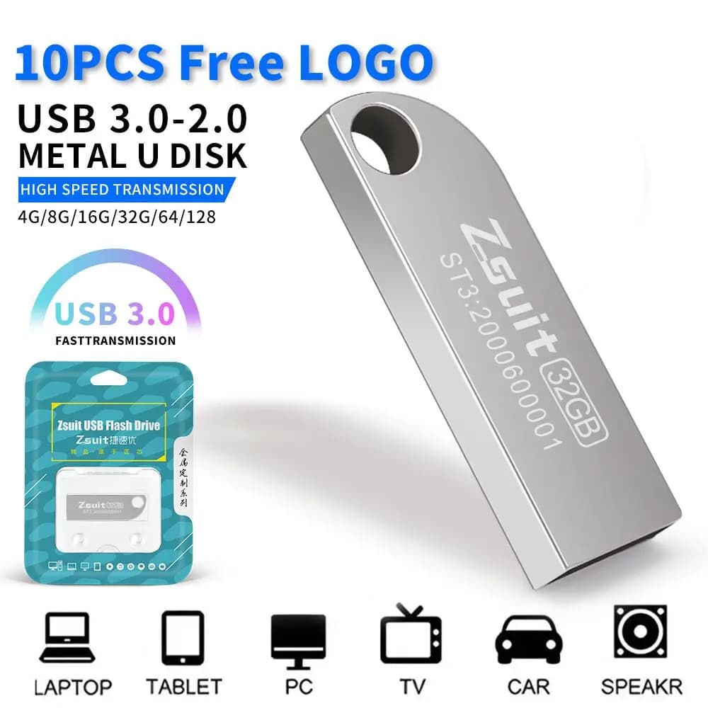Zsuit 10PCS Wholesale USB Flash Drives 8GB 16G 32G 64GB 128GB Pen Drive Stick Memory Flash Disk Free Custom Logo Storage U Disks