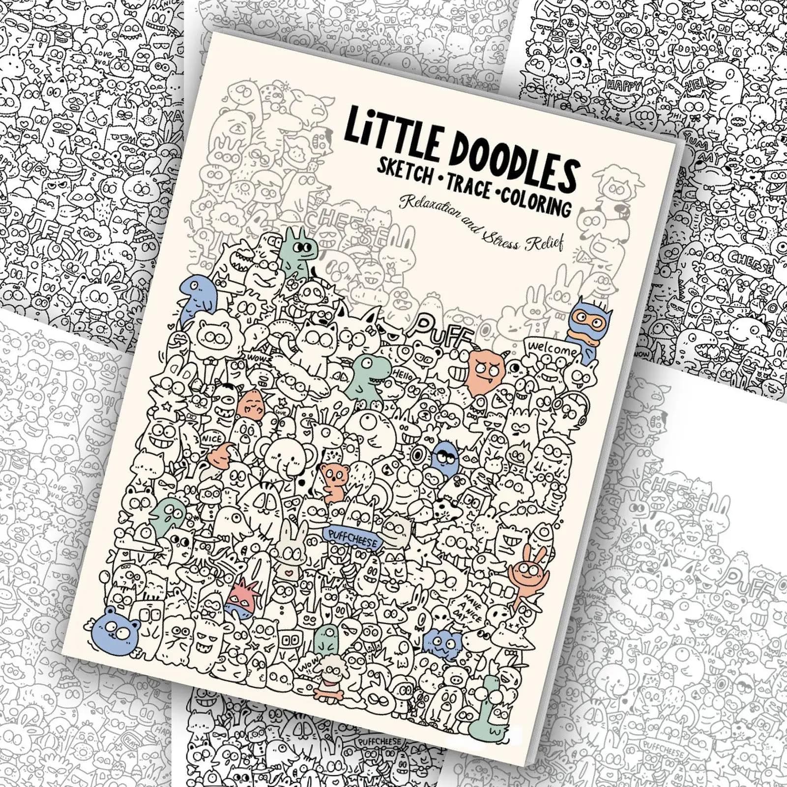 Little Doodles Adult Coloring & Tracing Book 30 Pages Relaxing Sketch Trace & Color Activity Book For Stress Relief adults