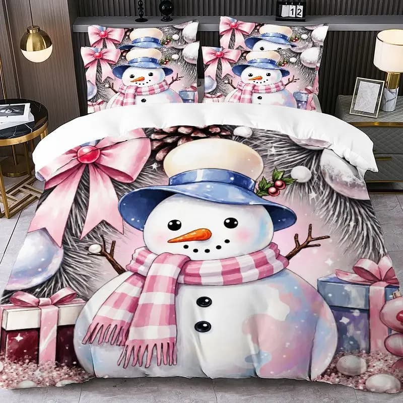 Set copripiumino e federa stampati a tema natalizio Babbo Natale Renna Slitta Albero di Natale Fiocchi di neve 2 pezzi/3 pezzi Biancheria da letto
