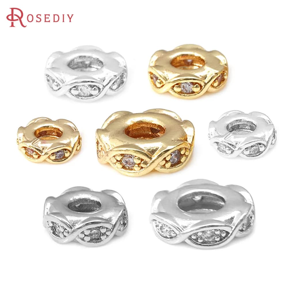 18K Gold Color Brass Zircon Large Hole Wheel Spacer Beads Bracelets Beads High Quality Diy Jewelry Accessories Making Supplies