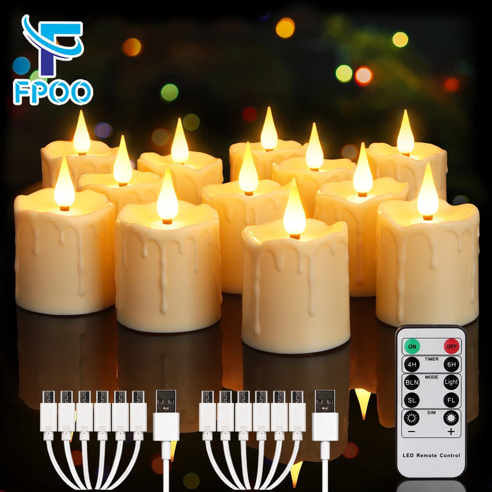 Candela LED con fiamma tremolante realistica, ricaricabile tramite USB, con timer 8 ore impermeabile remoto, per set regalo per decorazioni per la casa, vacanze di nozze