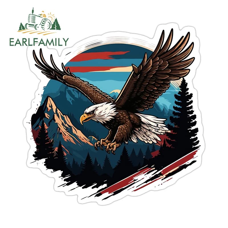 EARLFAMILY Forest Eagle Car Sticker Waterproof Bag Window Car Accessories Decalcomanie Solar Protection Bumper Fishing Equipment Box Decor