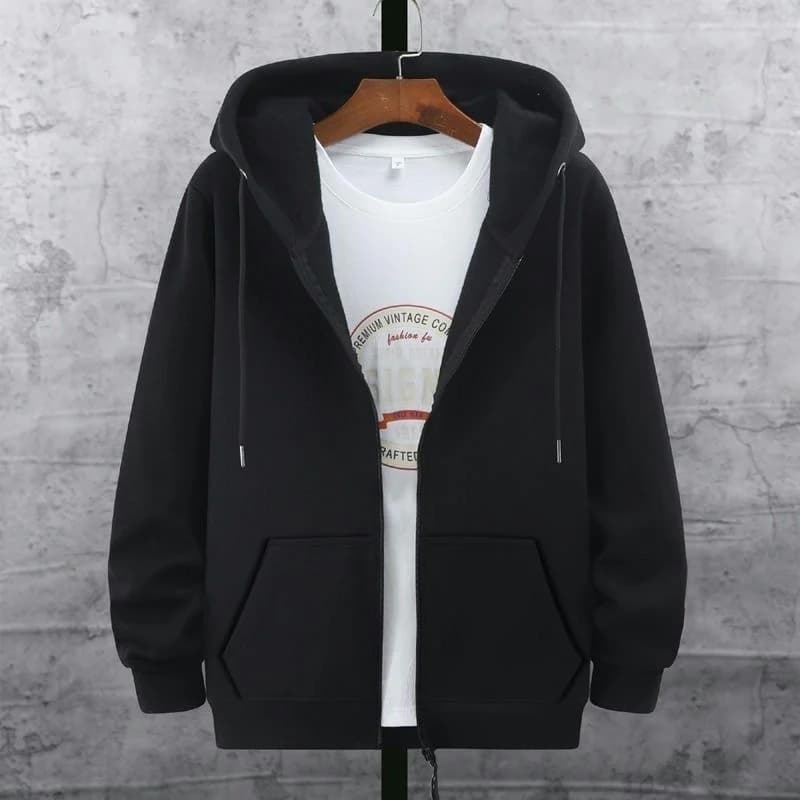 Men's Oversized Hoodie Winter Warm Fleece Long Sleeve Loose American Style Cardigan Coat Casual Youth Popular Color