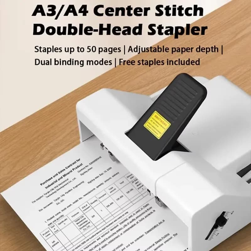 Double Row Heavy Stapler 50 Pages of Paper Double Hole A3 A4 Office Saddle Stitch for 24/6 24/8 Needles Adjustable