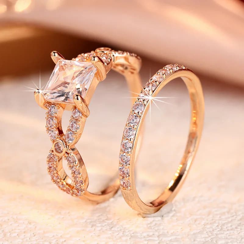 2pcs/set Light Luxury Women's Fashion Ring Set Exquisite And Sparkling Inlay Cubic Zircon Accessory Fashion Couple Ring Jewelry