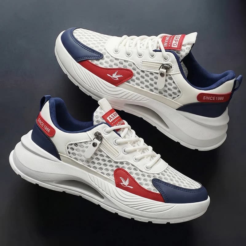 vLarge men's casual sports shoes summer new mesh breathable sports running shoes thick sole comfortable walking low top shoes