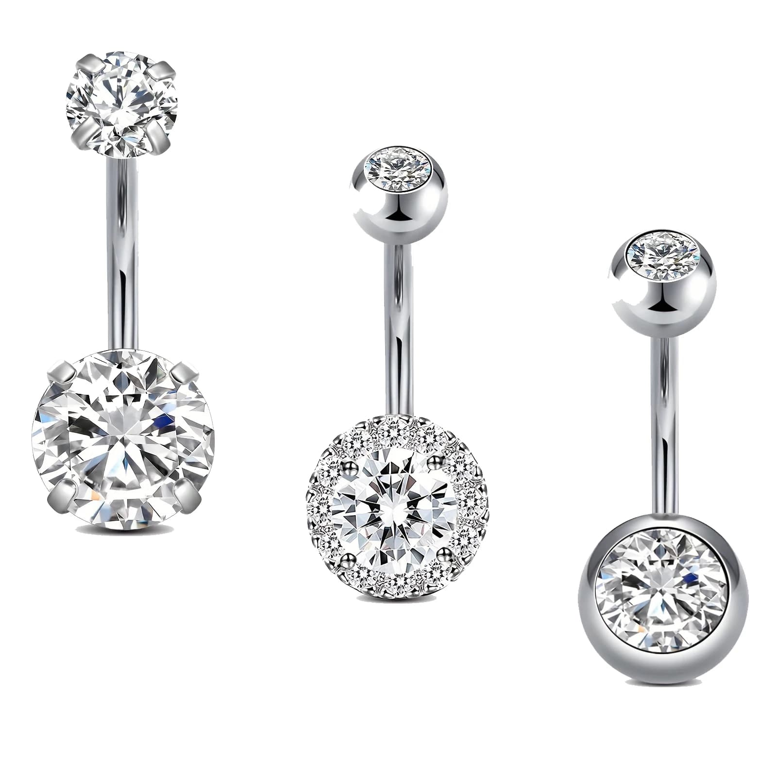 3pcs 14G Stainless Steel Belly Button Rings for Women Belly Piercing Synthetic Zirconia Inlaid