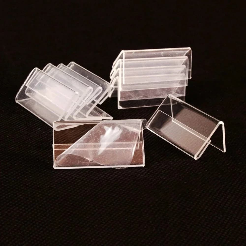 Mini porta etichette in acrilico trasparente a forma di L per cartellino del prezzo, biglietto da visita, cartellino del prezzo, clip, cartellino, supporto per etichette, 4 * 2 cm