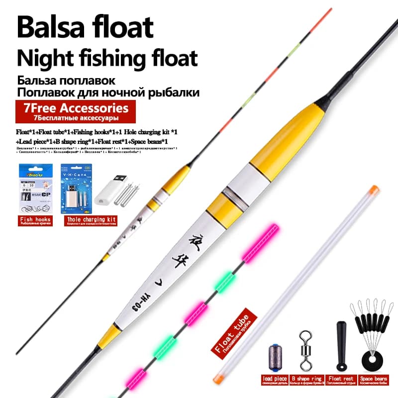 1piece Electric Fishing Floats+Gift+Space Beans+Float Holder+Rechargeable Battery Set+Fishing Hooks Night Luminous Balsa Floats