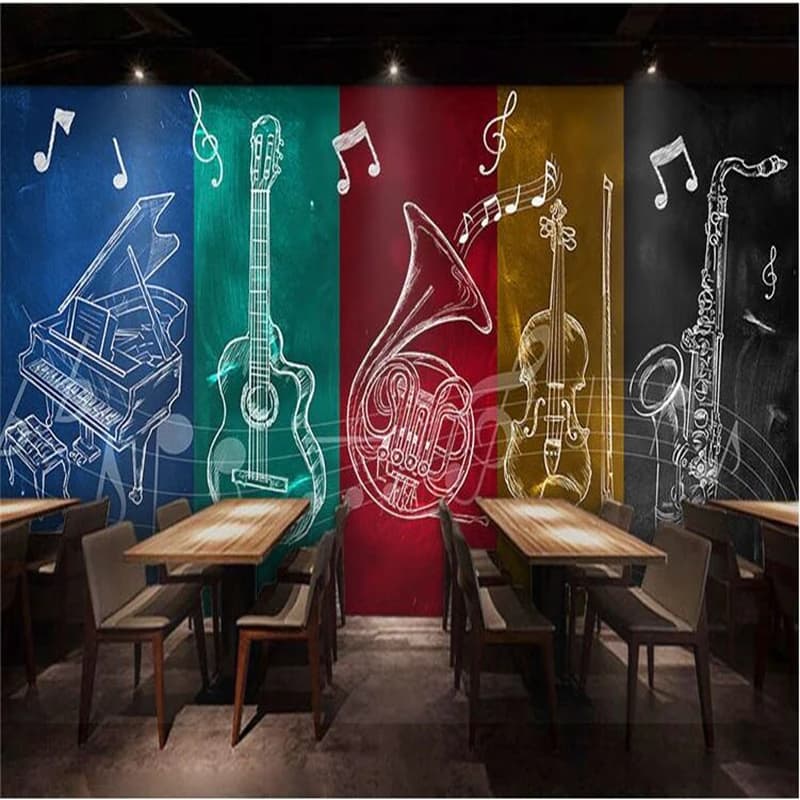Carta da parati personalizzata 3d Strumenti musicali europei dipinti a mano poster musicale personalità bar caffetteria carta da parati creativa graffiti 3d