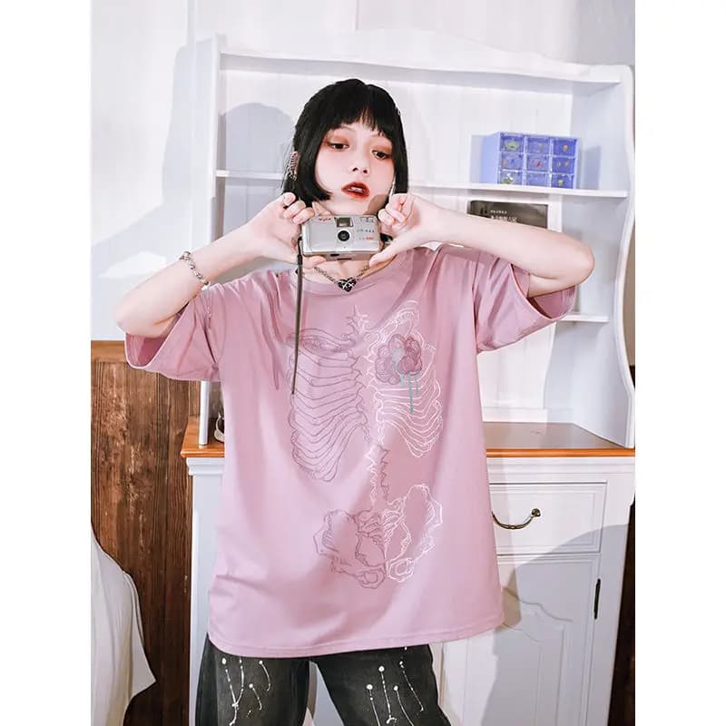 Onalippa Short Sleeved T-shirt Women 2025 New Design Sense Niche Summer Men Dark Sub Loose Casual Half Sleeved Shoulder Top