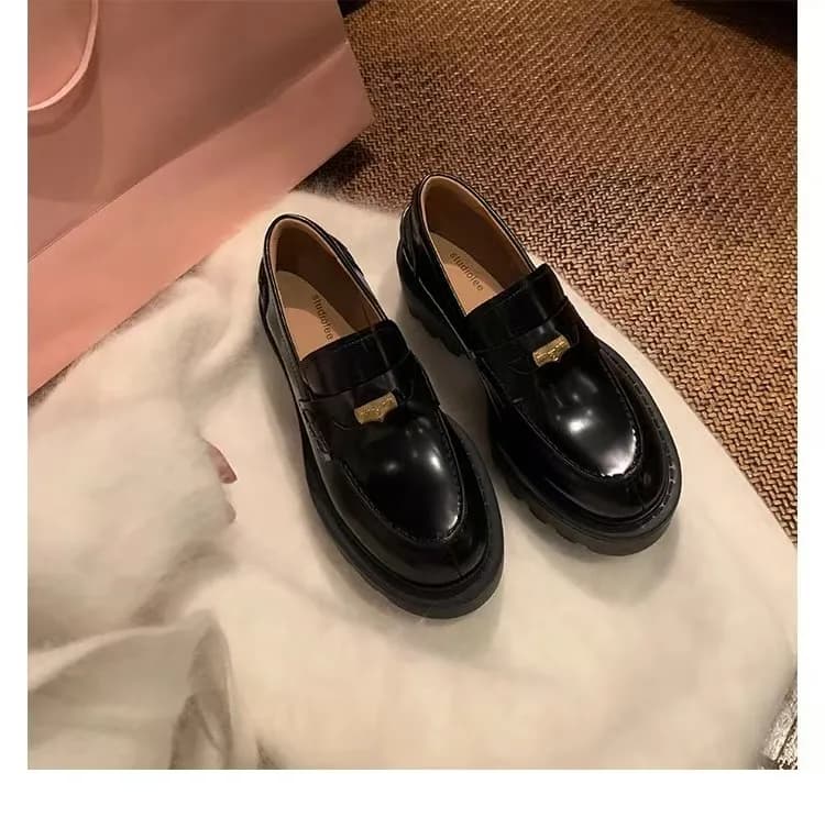 Women's Round Toe Heel Chunky Heel Chunky Heels Moccasins brief-on Gold Coin Details Low comfortable shoes Daily clothing