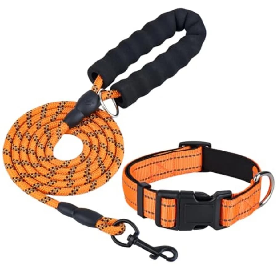 Dog Leash and Collar Set 6 FT Strong Rope Leash with Padded Handle and Adjustable Nylon Collar Reflective for Small Medium Larg
