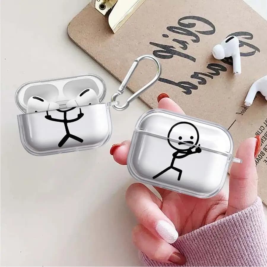 Custodia trasparente per auricolari Airpods Pro3 2 3 4 Pro Pro2 1 con motivo astratto a forma di personaggio a stick figure