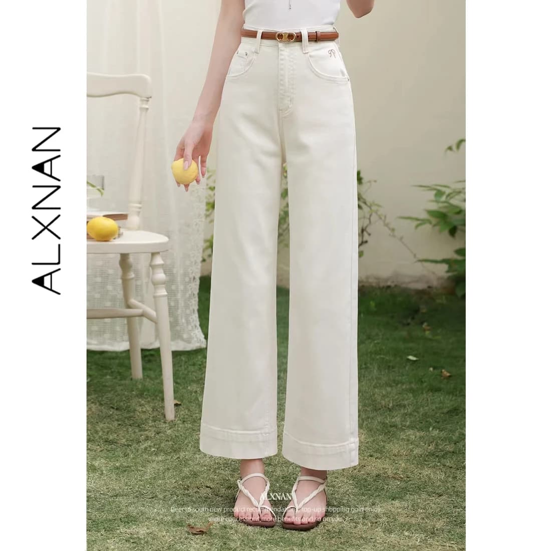 ALXNAN Apricot Denim Jeans Wide-leg Casual Elegant Straight Pants 2026 Spring Summer New Fashion Vintage Baggy Jeans L62363