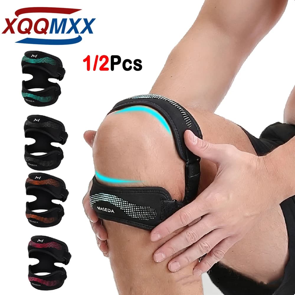 1/2 Pezzi Fascia di Supporto per Tendine Rotulee, Ginocchiera Regolabile con Doppie Cuscinette in Silicone per Corsa, Salto con la Corda, Escursionismo, Basket