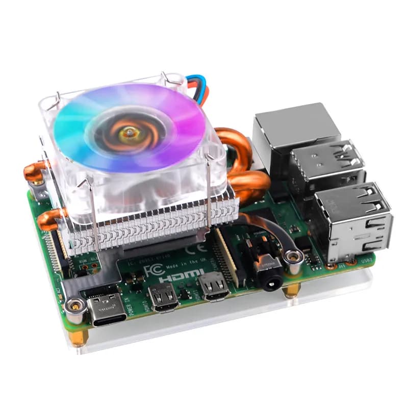 Low Profile Cooling Fan for Raspberry Pi 4B 3B+ 3 2B with PWM, 7 Color RGB LED Light and Support