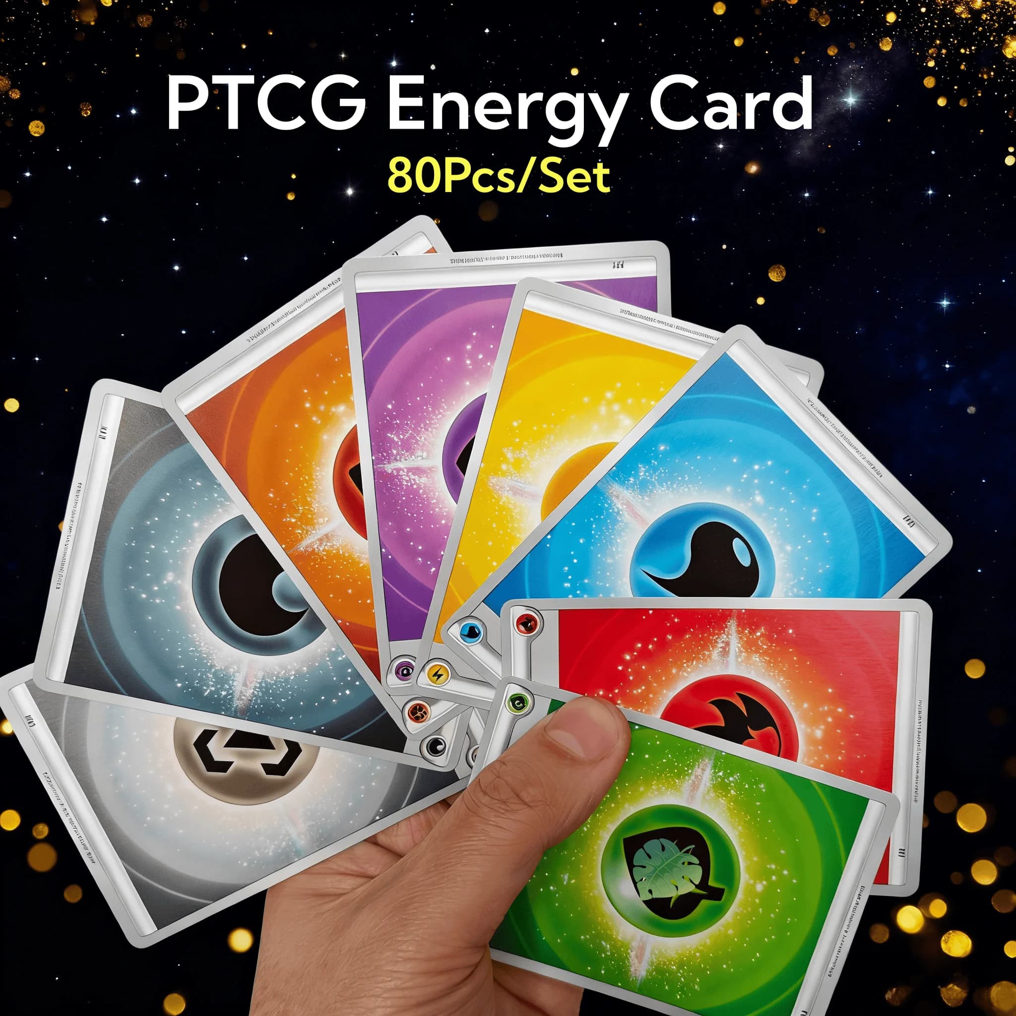 Set di 80 Carte Energia PTCG con Bordo Bianco, Retro Blu, Utilizzate Come Carte di Ricambio per Giochi da Tavolo