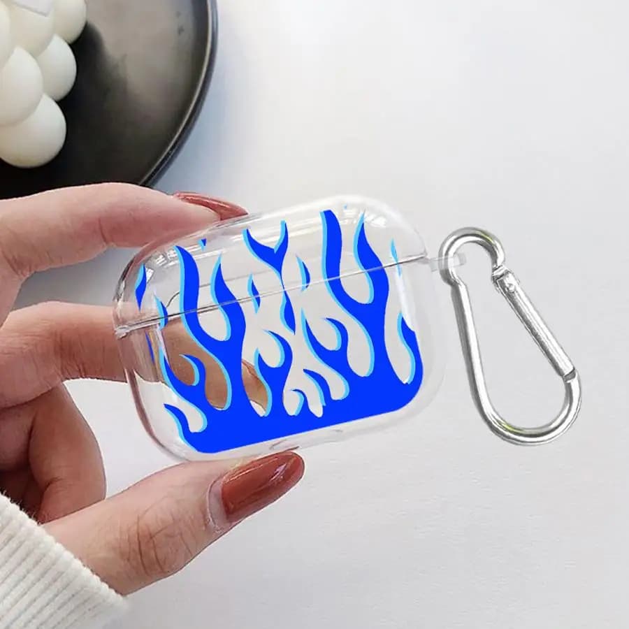 Transparent Protective Case Blue Flame Effect for Airpods 4 Pro2 3 Pro3 2 1 Pro