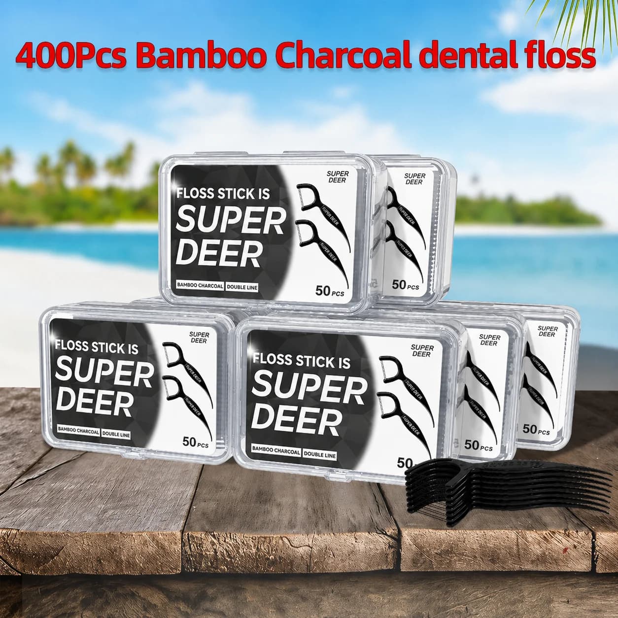 400/300/150/50PCS Double-line Bamboo Charcoal Dental Floss Stick Clean the Gaps Between Teeth Oral Care Tool