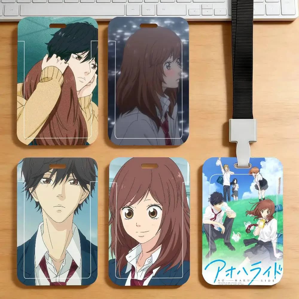 Anime Blue Spring Ride Black Lanyard Card Holders Student Meal Cards And Campus Ids School