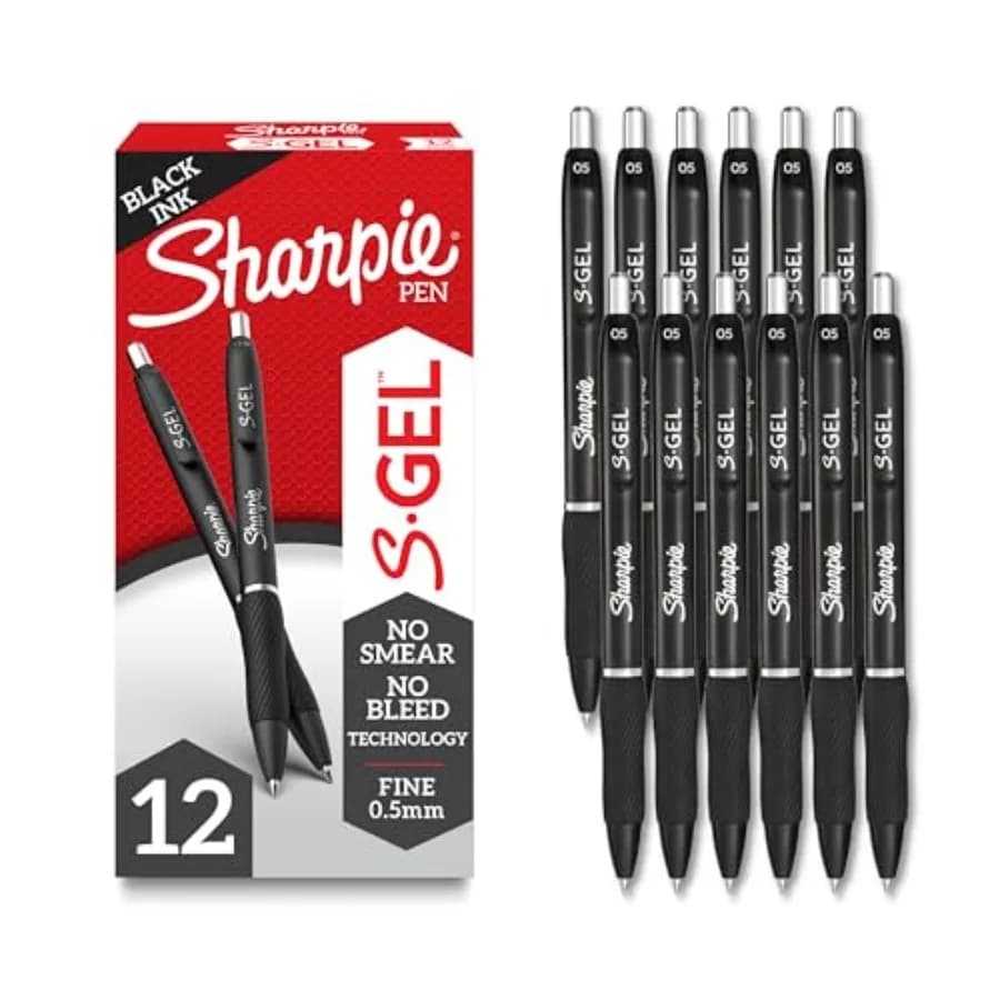 S-Gel Pens, Fine Point 0.5mm,Black Ink, 12 count - Ideal for Writing, Journaling, Drawing, Coloring, Note-Taking, College Suppl