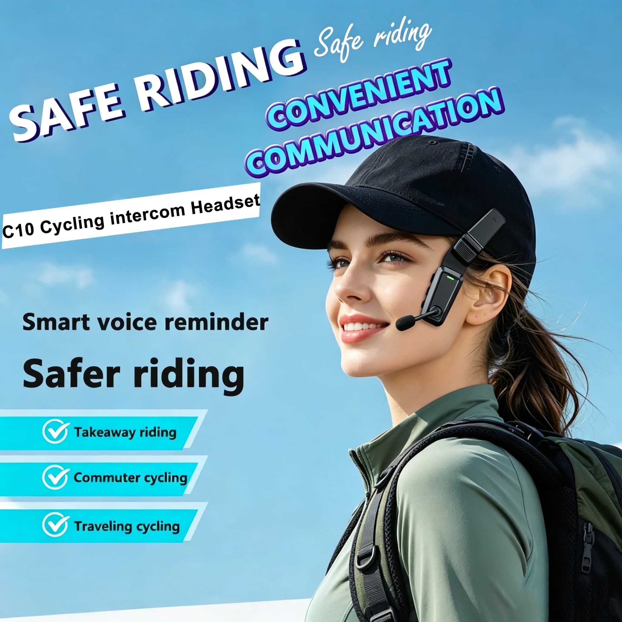 Motorcycle Helmet Headset Intercom Wireless Hands-free Call Bluetooth 6.0 Waterproof Music Sharing Earphone For Bicycle Riding