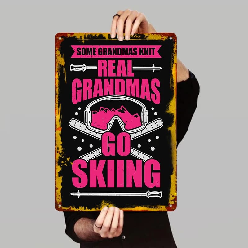 Real Grandmas Go Skiing Metal Wall Art Ski Goggles Skiing Decor for Ski Lovers Grandma Gift