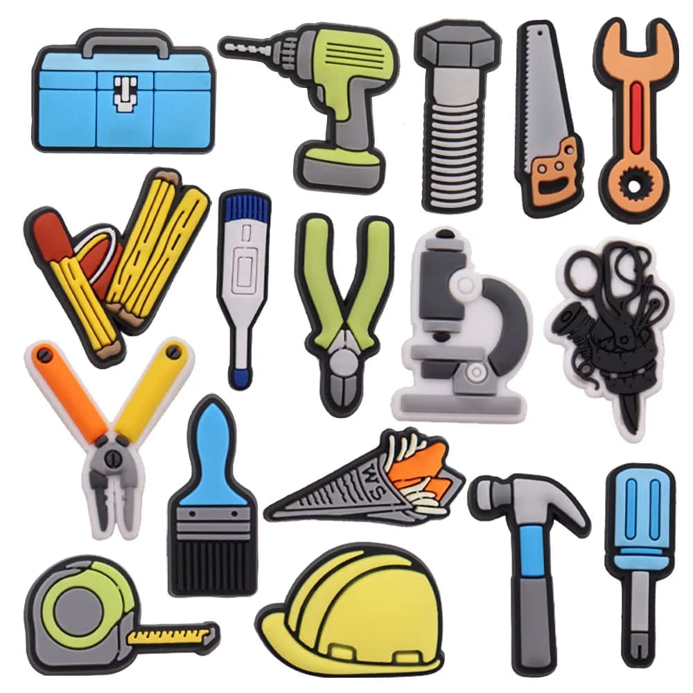 1-17PCS PVC Pendenti e Ciondoli Misura Braccialetti Strumento Spazzola Pinze Forbici Cacciavite Chiave Martello Foro Pantofola Decorazione della scarpa Fibbia