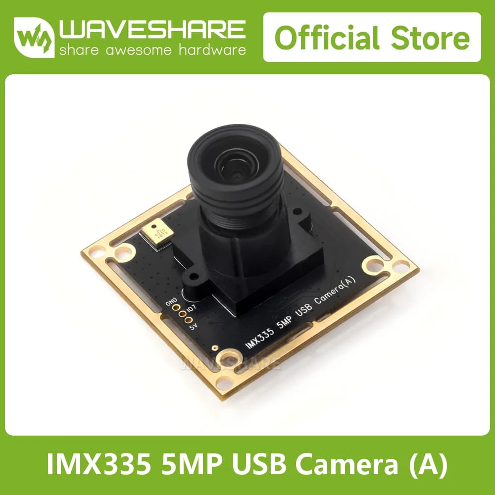 Waveshare IMX335 5MP USB Camera (A) , 5MP, 2592*1944,Large Aperture, 2K Video Recording, Plug-and-Play, Driver Free