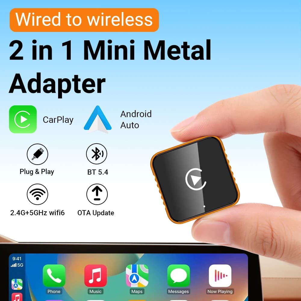Dongle Wireless CarPlay & Android Auto 2026, Quick Connection, Compact Plug & Play for iPhone/Android, USB/USB-C, No Recession