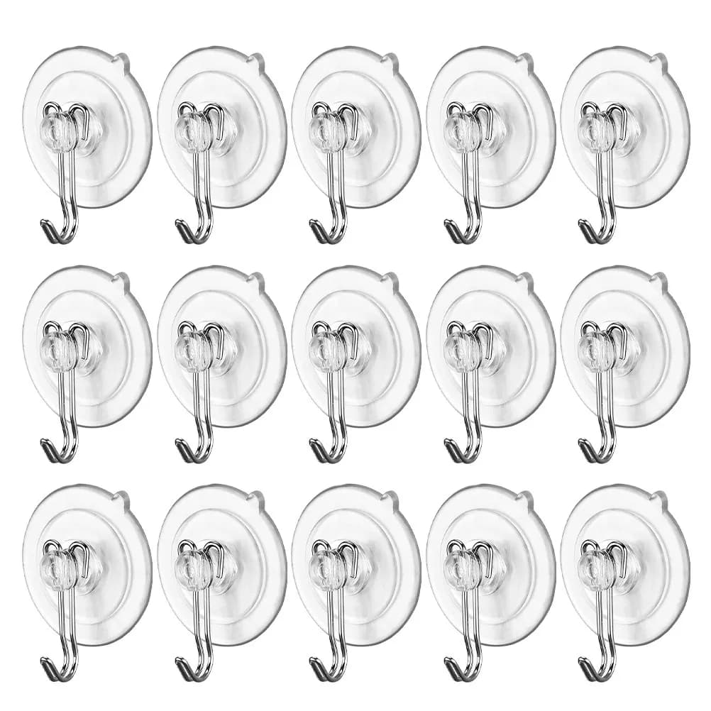 15 Pezzi Ganci a Ventosa Grandi e Resistenti, Trasparenti, per Appendere a Finestre e Pareti in Bagno e Cucina, per Asciugamani, Cappelli, Giacche