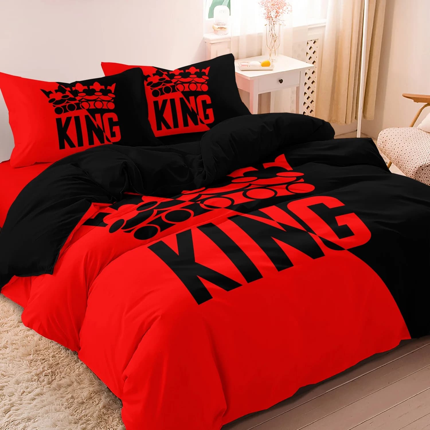 Black and grey king size bed cover set, bedding set with soft and comfortable decoration for bedroom and dorm