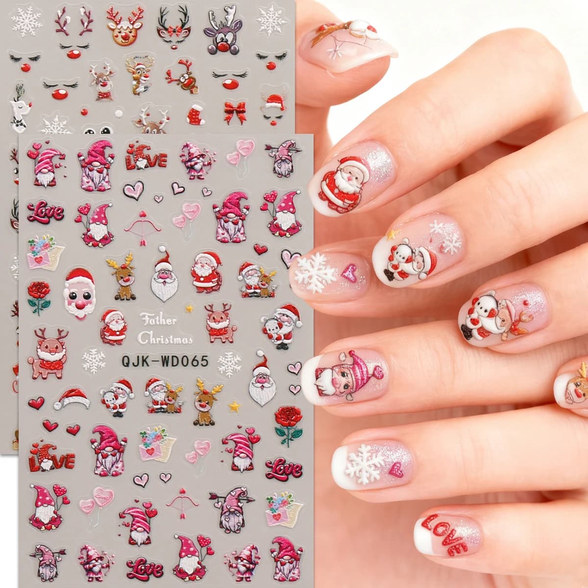 2 adesivi per nail art in rilievo natalizio invernale, adesivi artistici in rilievo per nail art, facile applicazione per la decorazione delle unghie, fai da te