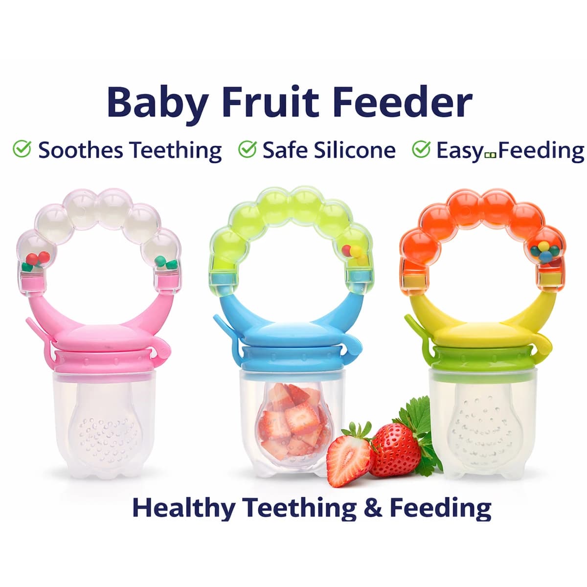 Ciuccio Alimentatore per Frutta per Neonati, Alimentatore in Silicone per Alimenti per Bambini per la Dentizione, Alimentatore Massaggiagengive Senza BPA con Sonaglio, per Frutta Fresca e PU