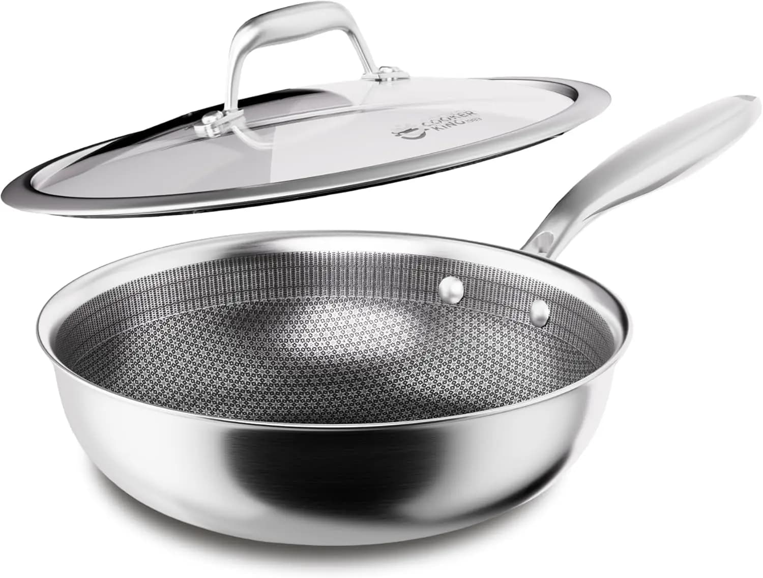 Wok Hybrid 10 Dustproof with Cover, Stainless Steel Plate for Stir-Fry, Thermal Insulating Handle, Dishwasher Washable and Suitable for All Cooking Plans