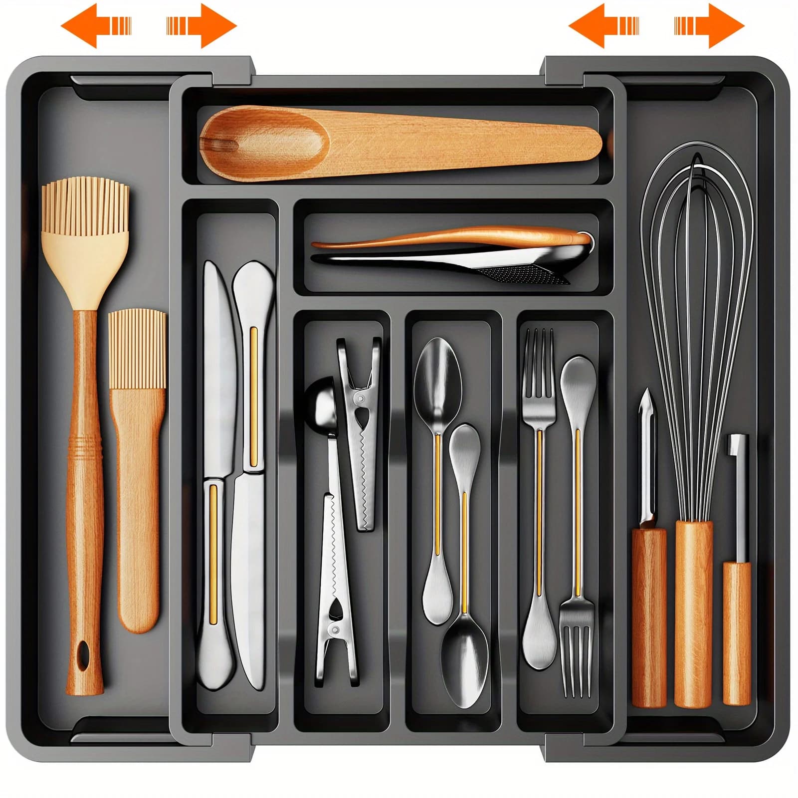 Portaposate espandibile, organizer per cassetti, vassoio regolabile, per organizzare posate, coltelli e cucchiai con etichette, per cassetti disordinati in cucina, camera da letto o soggiorno