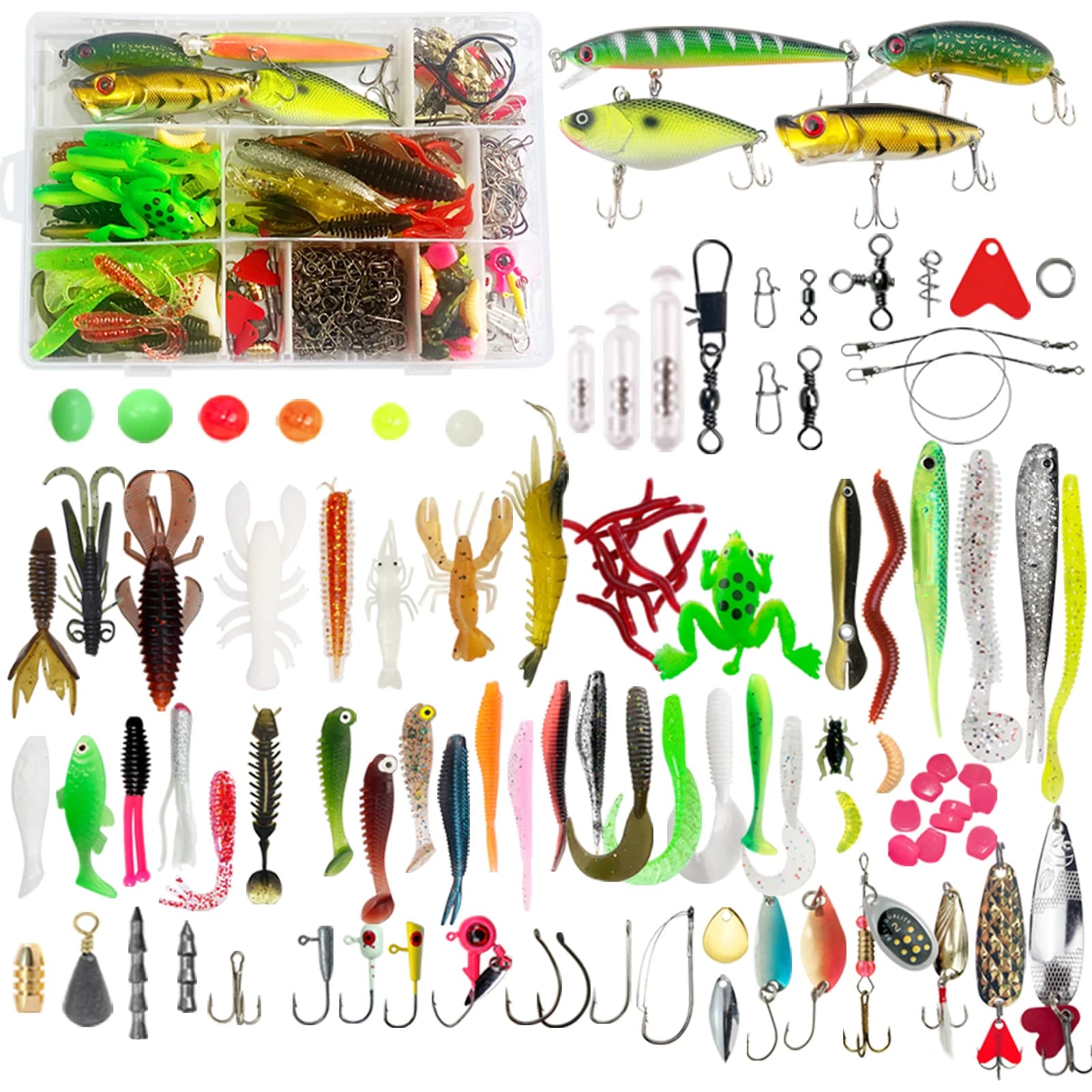 FISHER FREE 310 pcs/lot Soft Fishing Esche Kit, Hook Fishing Weights, Rigid Rigid Beads Spinnerbaits Accessories Equipment Box